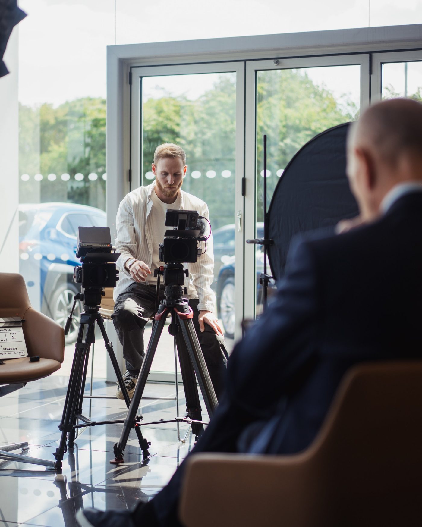 Keegan Starkey filming an interview on location